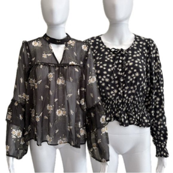 American Eagle Floral Ruffle Blouse 2 Bundle Set Size M Long Sleeve Fairy Goth - Picture 1 of 16